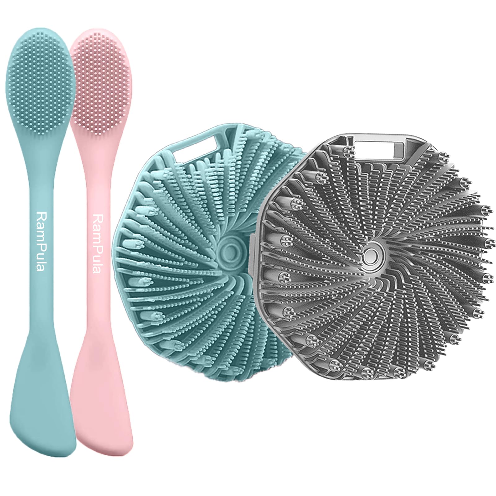 RamPula Facial Cleansing Brush & Silicone Body Scrubber, Face Mask Brush for Exfoliating, Massaging, Remove Blackheads, Makeup Skincare Removal, Applicator, Body Brush More Hygienic Than Loofah