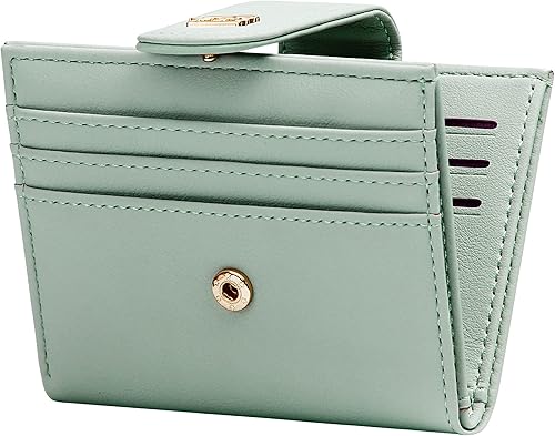 Badiya Billeteras pequeñas para mujer, billetera plegable multitarjetero delgado con cremallera, Verde claro, Minimalista