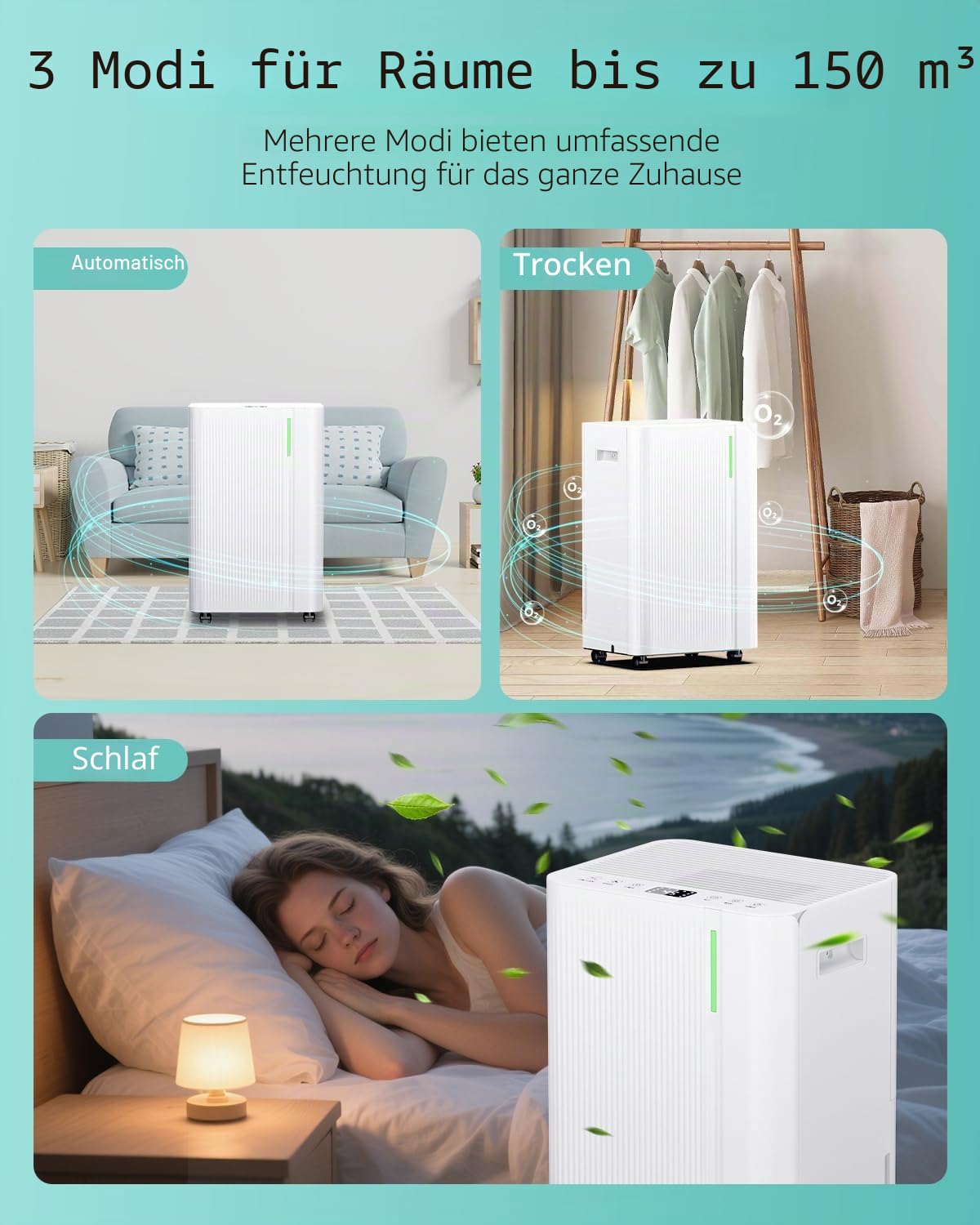Luftentfeuchter 20L/24h, Elektrischer Entfeuchter mit Kompressor, 3 Modi, Leise und Energiesparend, Kontinuierliche Entwässerung, Tank 5 L, 24-Stunden-Timer, Luftentfeuchter für zu Hause