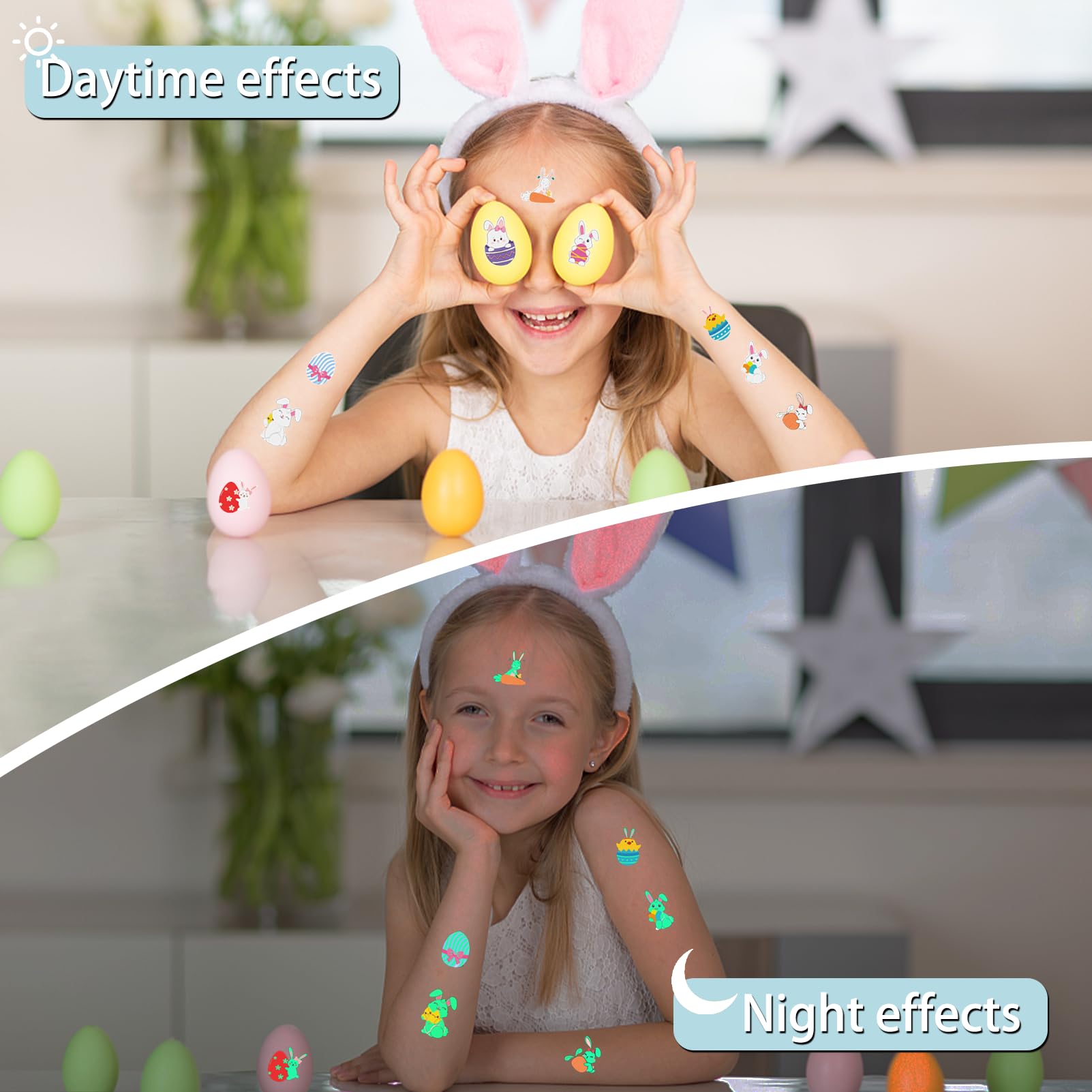 Tatuaggi Temporanei Pasqua Per Bambini – HOWAF, 12 Fogli Con Coniglietti, Pulcini, Uova, Luminescenti