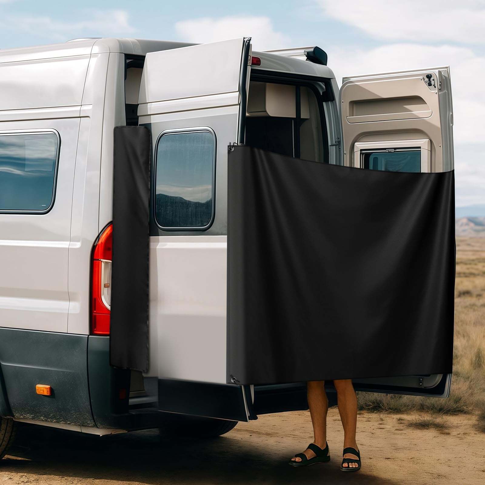 600D Wasserdicht Oxford RV Truck Hecktür Duschvorhang für Mercedes-Benz Sprinter, Ford Transit, Ram Promaster Vans - Schnelle magnetische Installation, Sichtschutz, Inklusive Aufbewahrungstasche