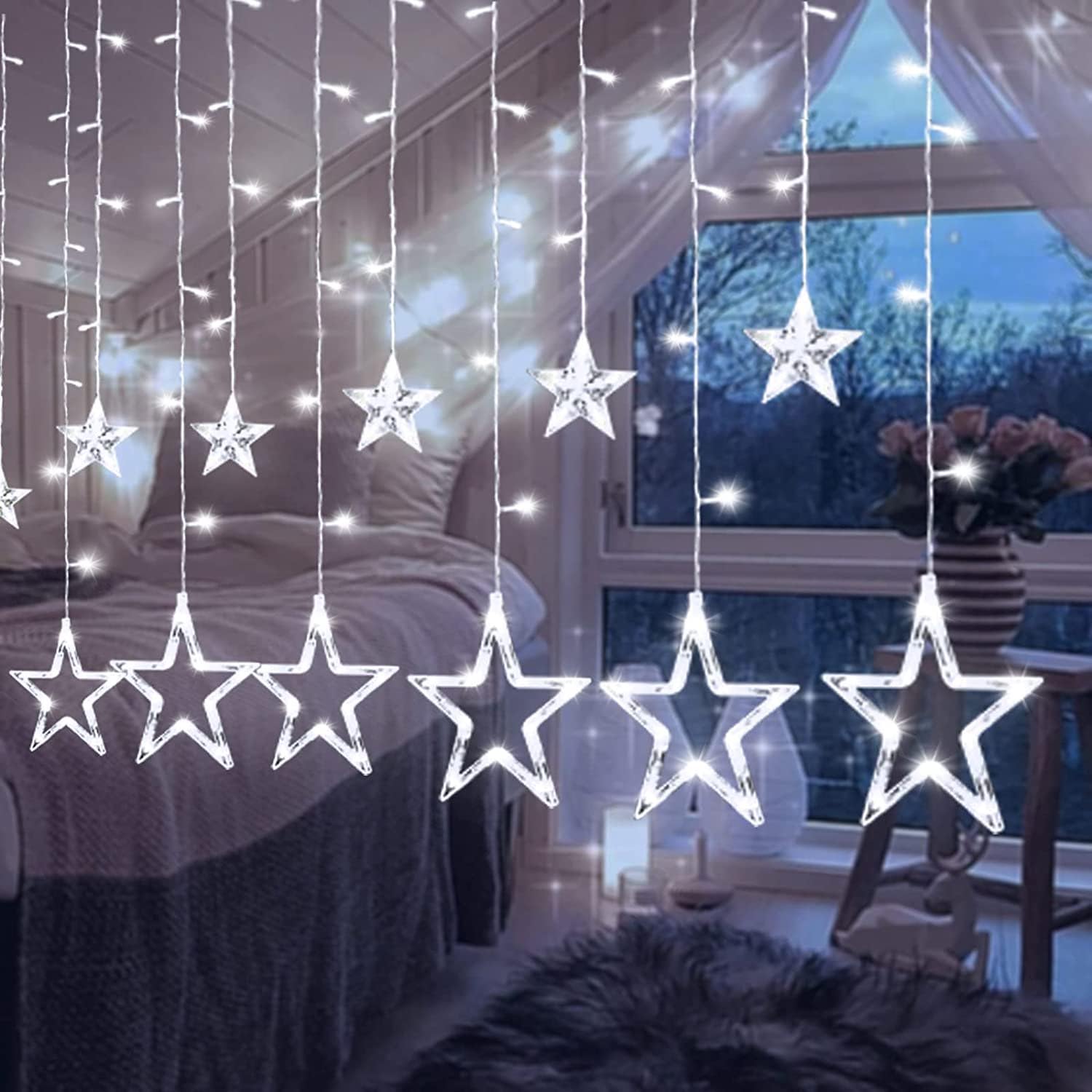 AMERTEER Star String Lights | 3M LED Star Fairy Lights | Battery Operated Twinkle Lights for Bedroom, Party, Wedding, Tent | Cute Indoor/Outdoor Star Decorations, (White)