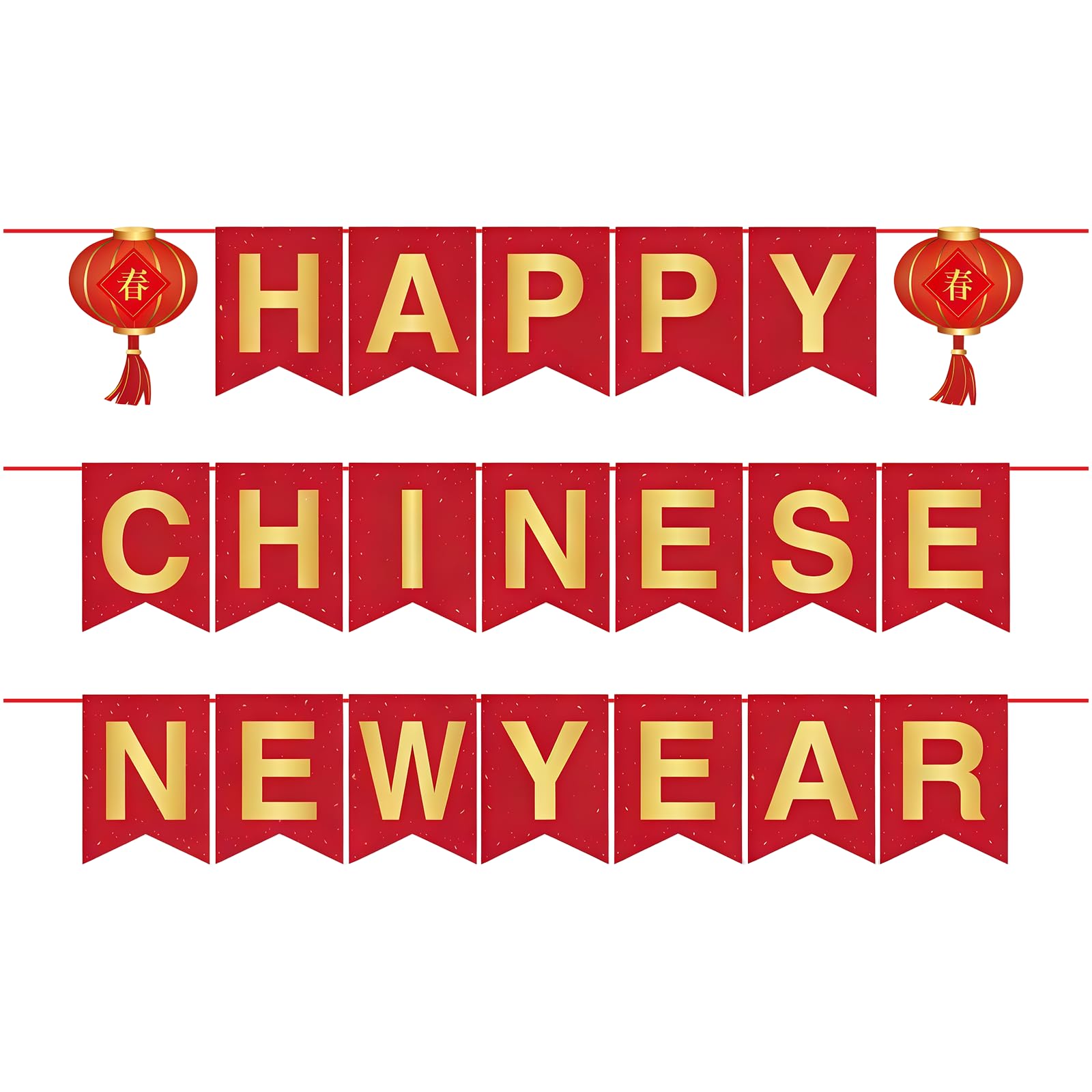 BORFUE Chinese New Year Banner Red Gold Happy New Year Bunting Banner for Home Decoration Indoor Outdoor