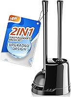 Vista 1 de Juego de émbolo y cepillo de inodoro, cepillo de cuenco y émbolo de inodoro resistente con soporte ventilado, combo de cepillo de inodoro 2 en 1
