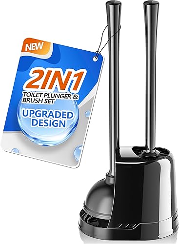 Juego de émbolo y cepillo de inodoro, cepillo de cuenco y émbolo de inodoro resistente con soporte ventilado, combo de cepillo de inodoro 2 en 1 y