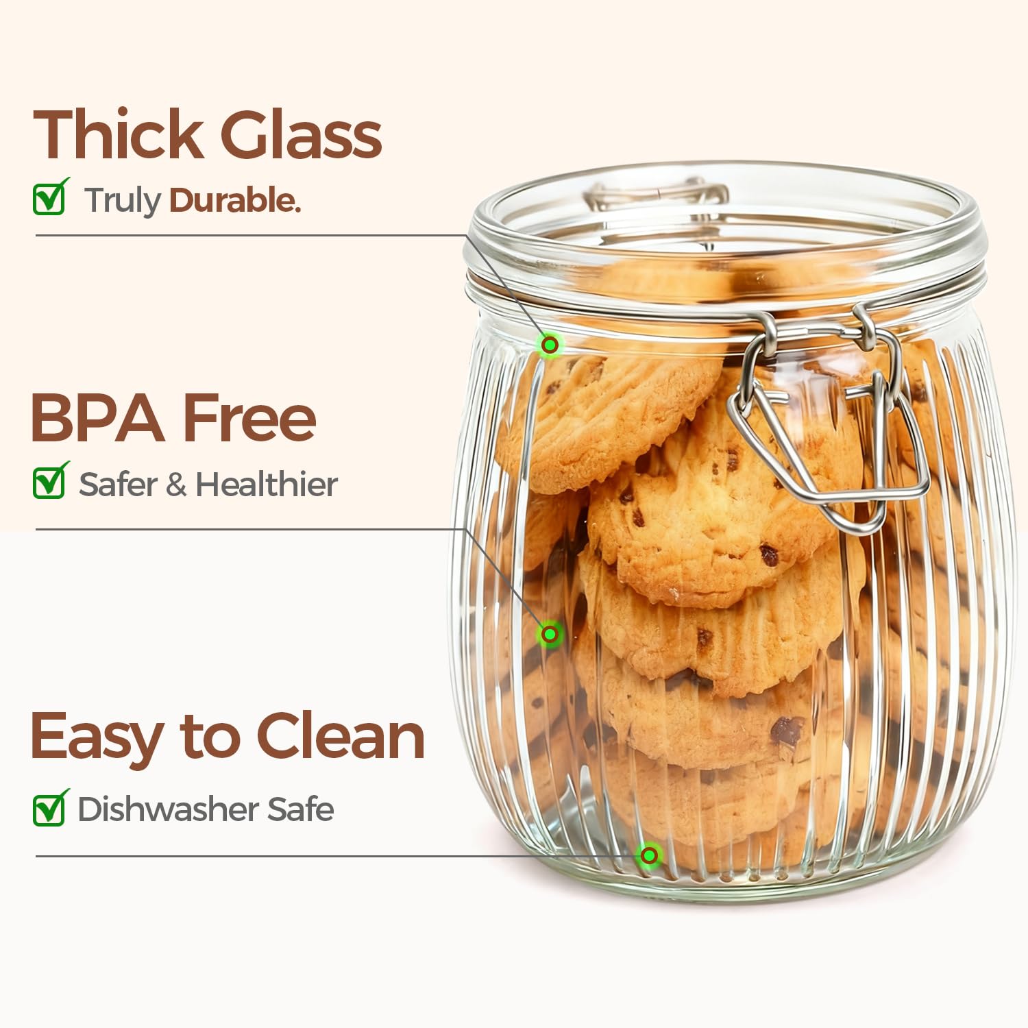 ComSaf Bocaux en verre hermétiques 750 ml, lot de 6 avec couvercles | Boîte de conservation en verre, Couvercle avec joint, Pâtes, Biscuits, Garde-manger