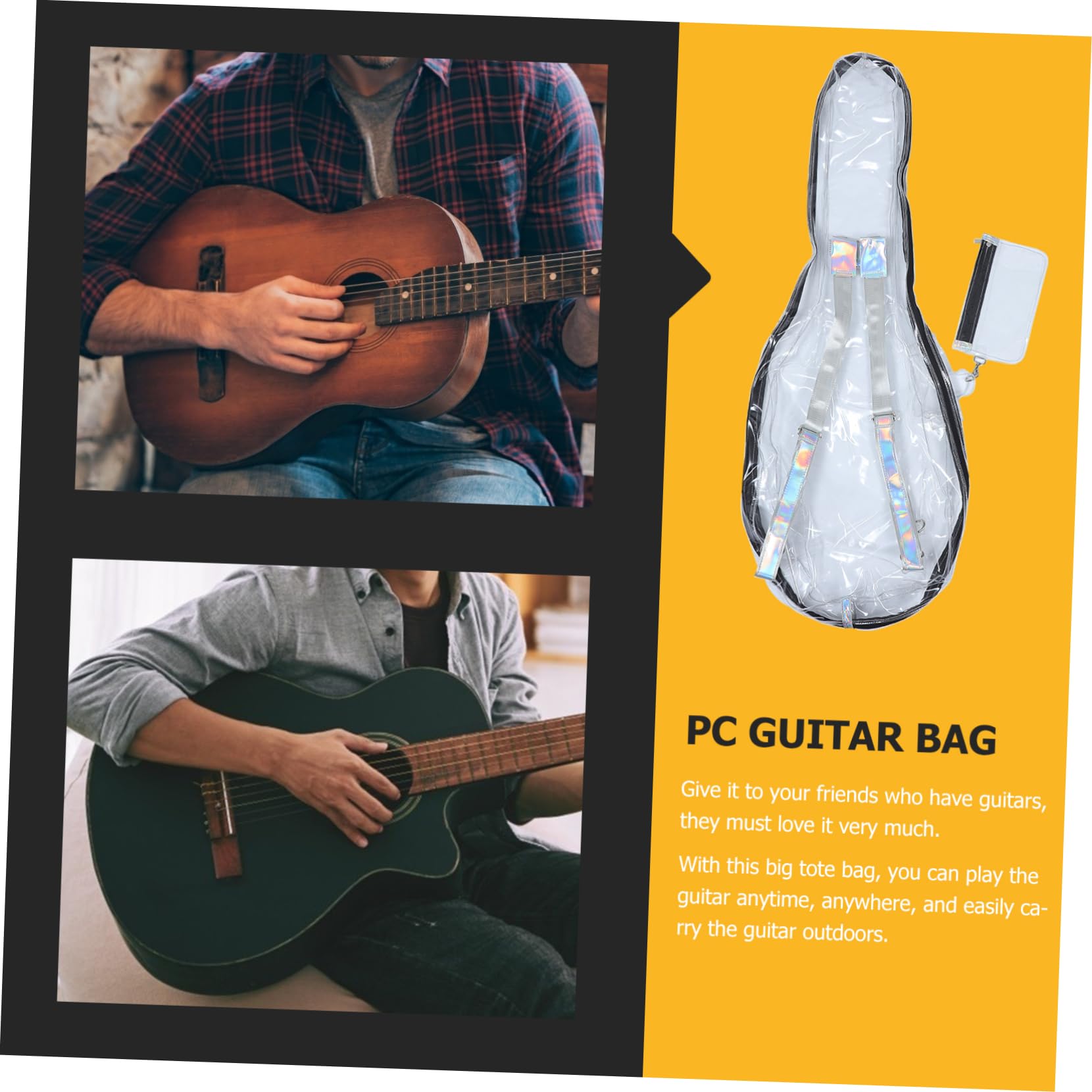 UPKOCH Borsa Trasparente per Chitarra Acustica, Zaino a Doppia Spalla in Pc, Leggera, per Uso Outdoor, Unisex