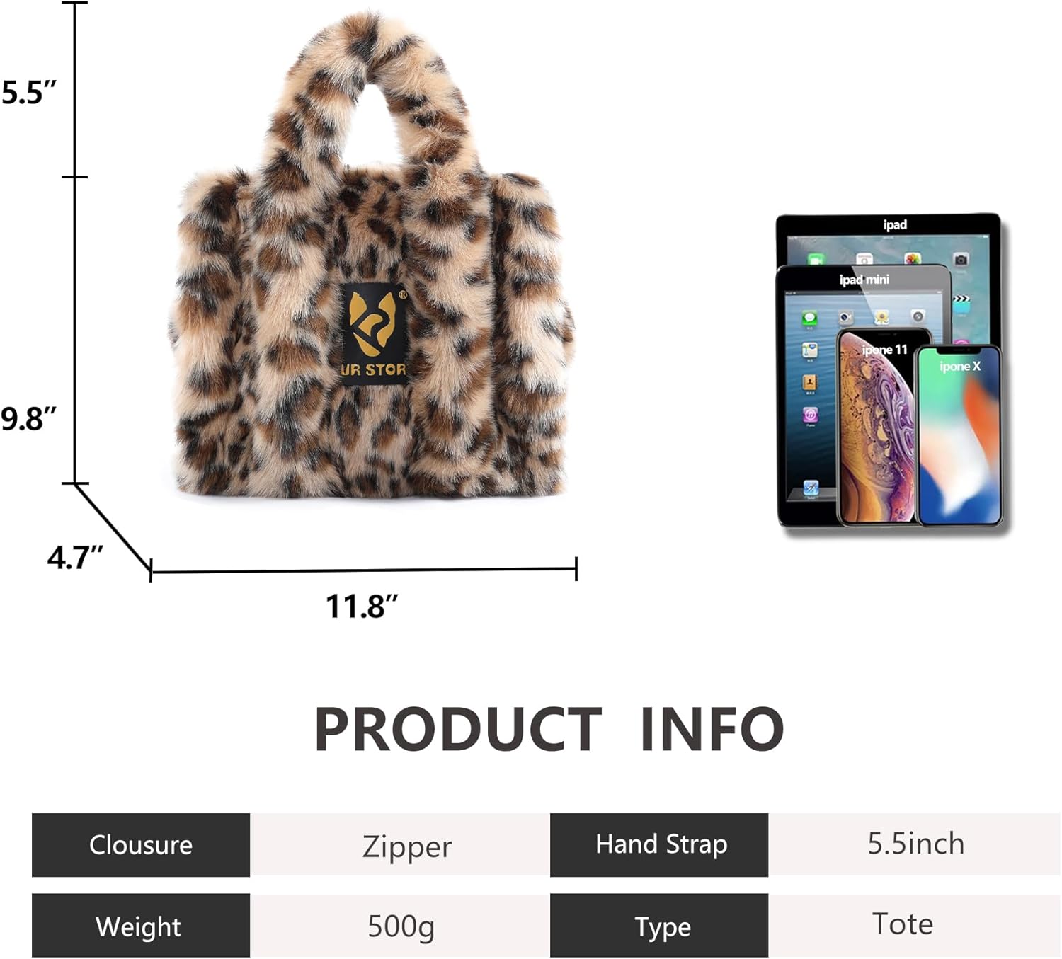 Women Large Tote Bag Faux Fur Purses Plush Handbag Fuzzy Shoulder Bag Big Capacity - Image 5