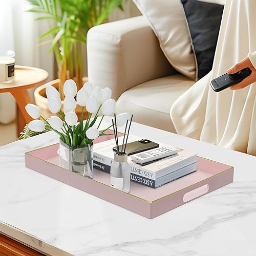 Miniatura 25 de MAONAME Bandeja decorativa, bandeja negra con asas, bandejas de mesa auxiliar, bandejas cuadradas de plástico para otomana, baño, cocina, 13 x 13 x