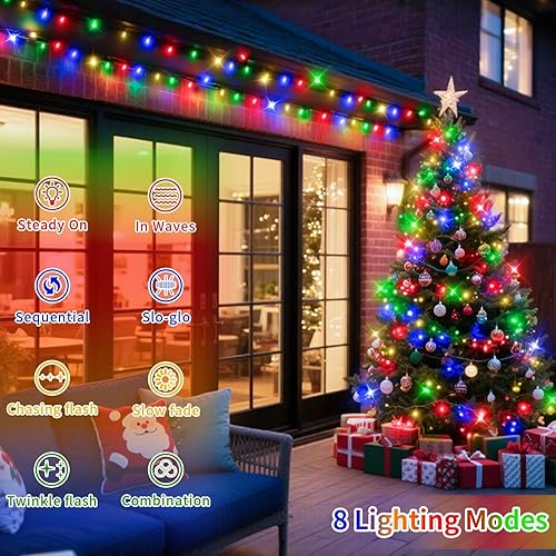 Miniatura 12 de Luces de Navidad de 200 pies con 500 luces LED para exteriores, tira de luces extralargas, cable transparente, impermeable, 8 modos de temporizador