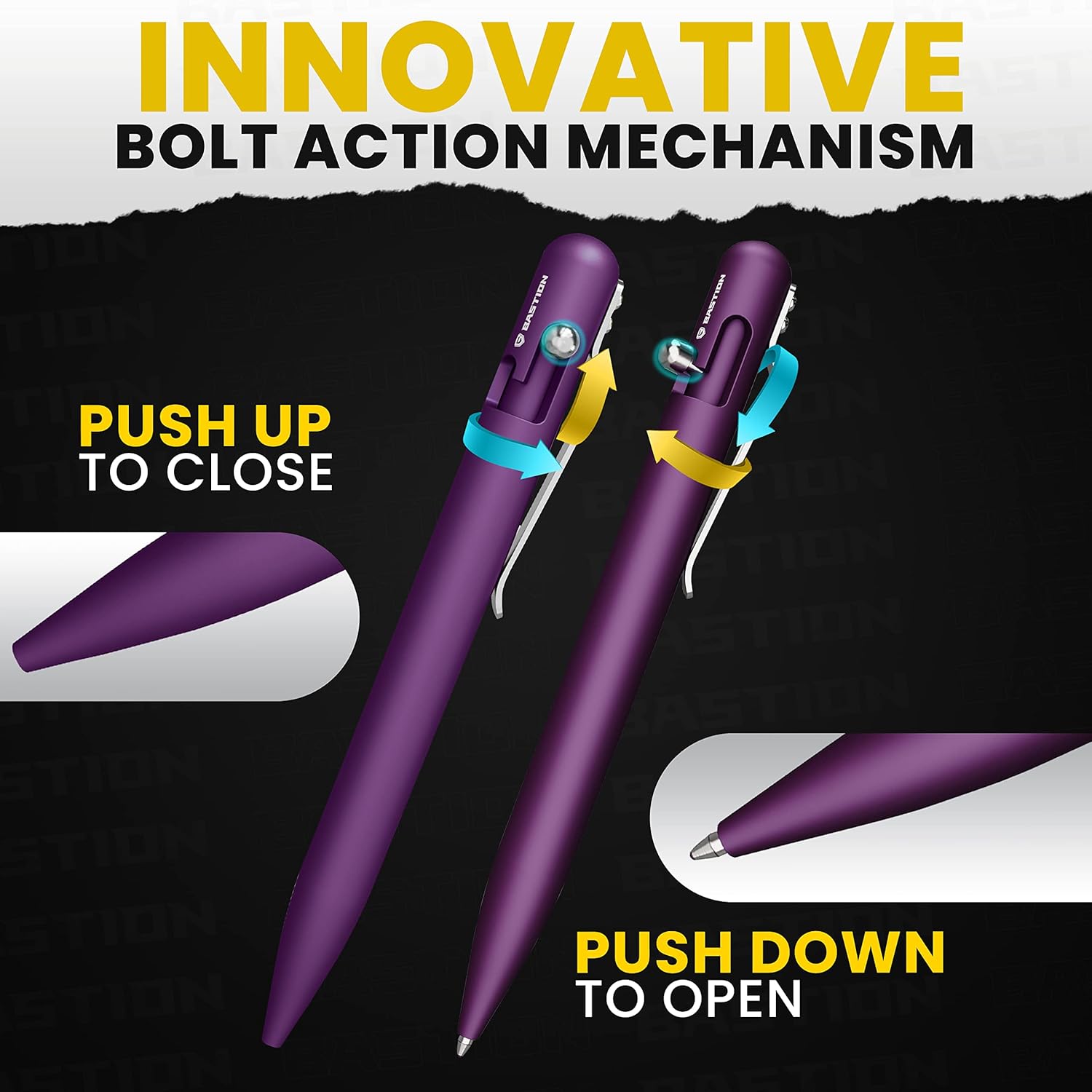 BASTION Aluminum Pen Plus 6 Gel Black Ink Refill | Luxury Bolt Action Pen Metal Body Fine Point (0.5mm) For Women & Men Ballpoint Pen Combo Gift Set (Purple)