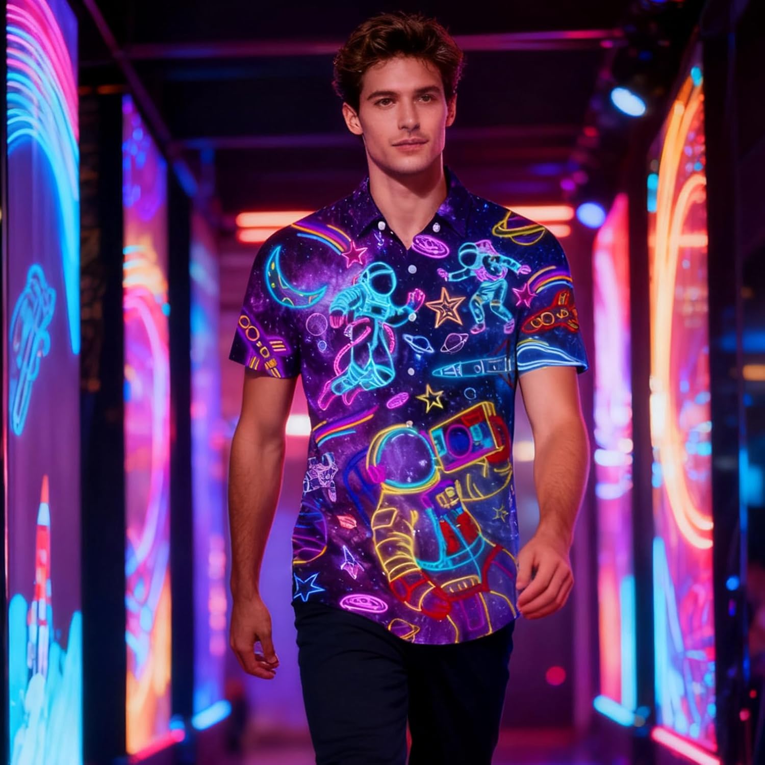 Fanient Mens Hawaiian Shirt Summer 3D Print Casual Short Sleeve Button Down Graphic Aloha Dress Shirts - Image 2