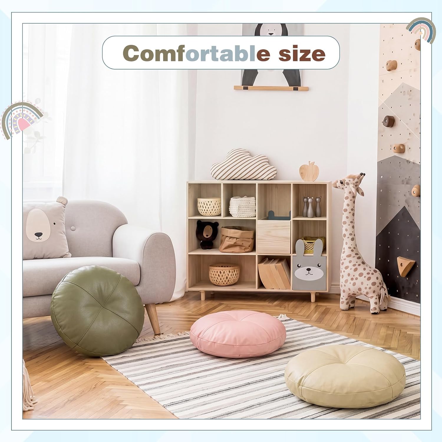 6 Pcs Round Floor Cushion for Kid Toddler 2.7'' Extra Thick Waterproof Floor Pillow 13.7'' Flexible Seating Classroom PU Leather Mat for Home Preschool Classroom Daycare Reading(Dull Color)