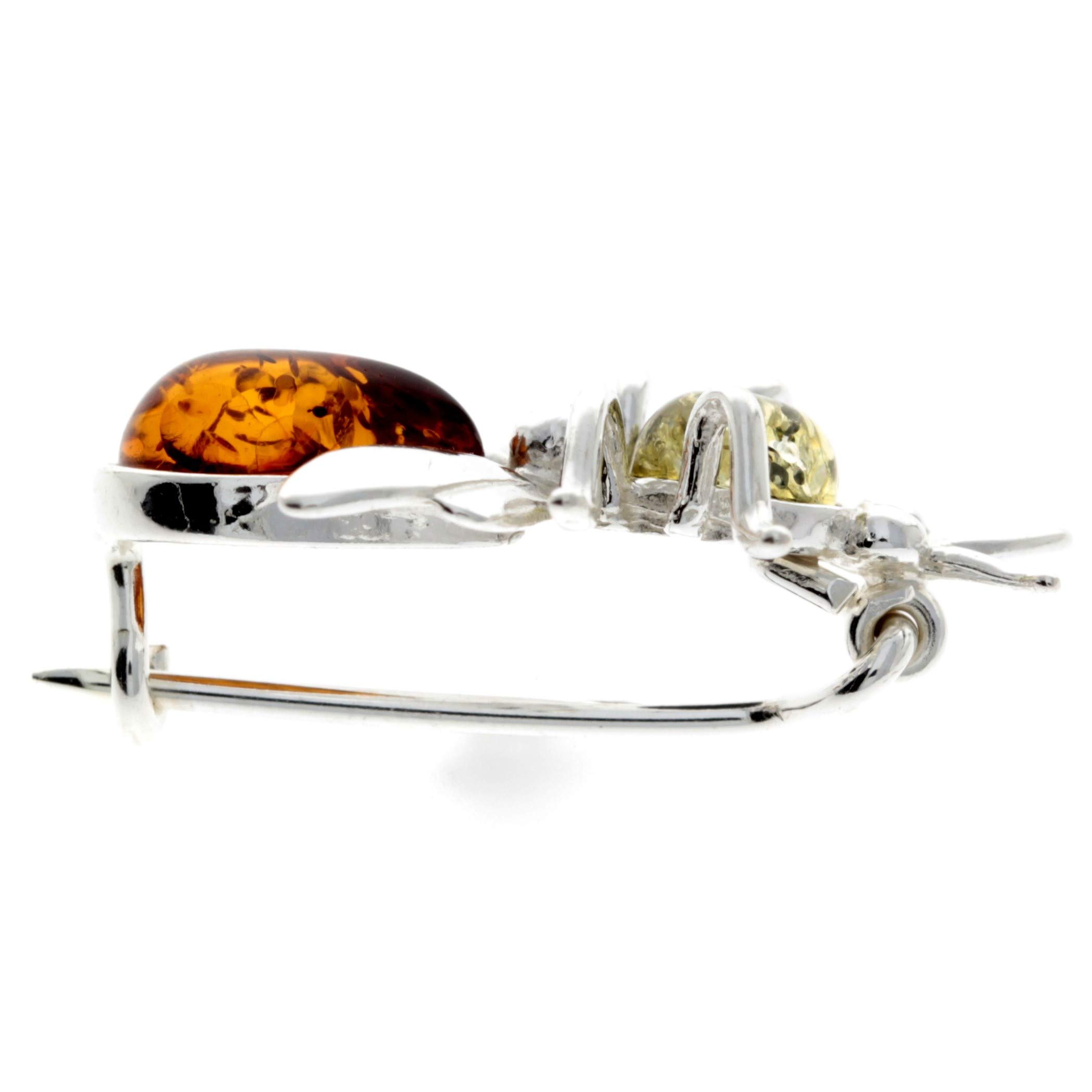 Spilla esclusiva in vera ambra baltica e argento Sterling a forma di ape, M801, Argento sterling, Ambra