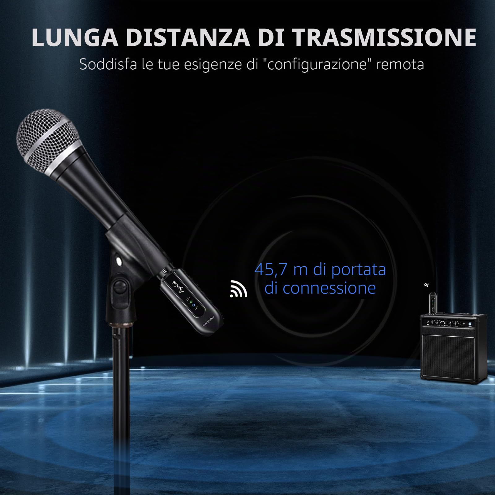POGOLAB adattatore trasmettitore wireless per microfono xlr 2,4 G, 12 Ore di Durata sistema microfonico wireless 48V Phantom per microfono dinamico a condensatore, adatto per mixer, sistema PA