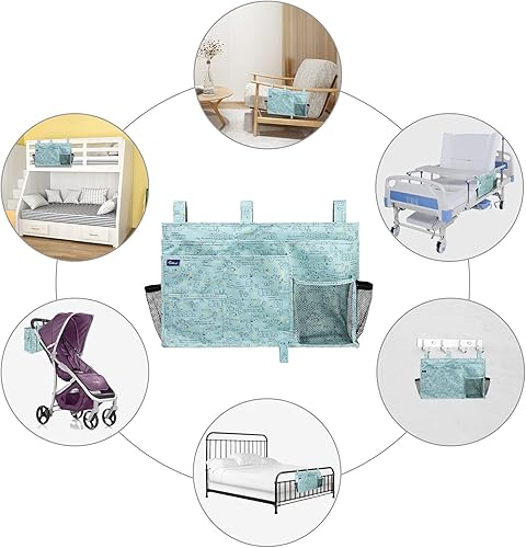 Miniatura 131 de Surblue - Organizador de cama colgante para mesita de noche, bolsa de almacenamiento, bolsillo para literas y camas de hospital, dormitorios Z-Zebra