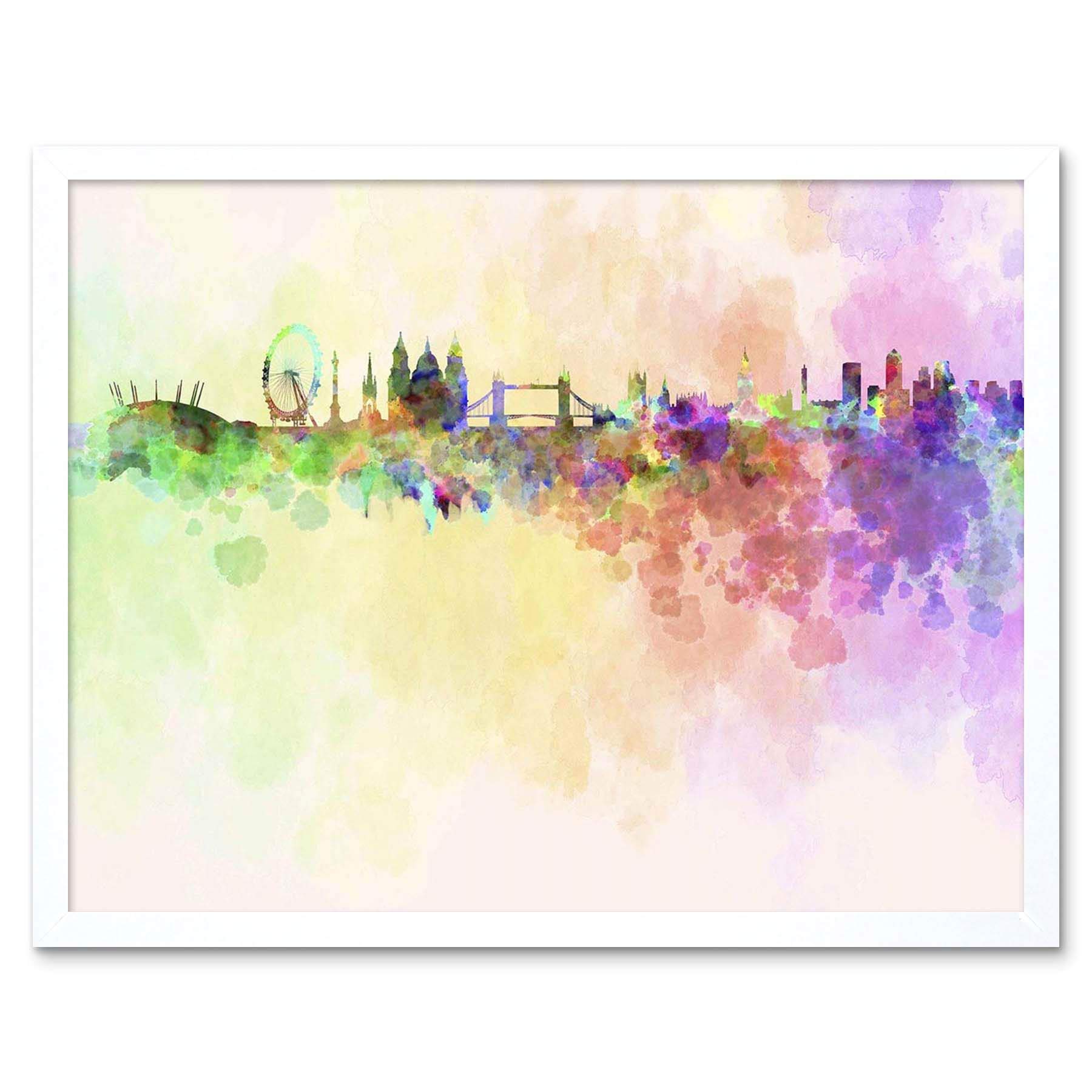 Wee Blue Coo Painting Abstract Cityscape London England Skyline Paint Splash Art Print Framed Poster Wall Decor 12X16 Inch