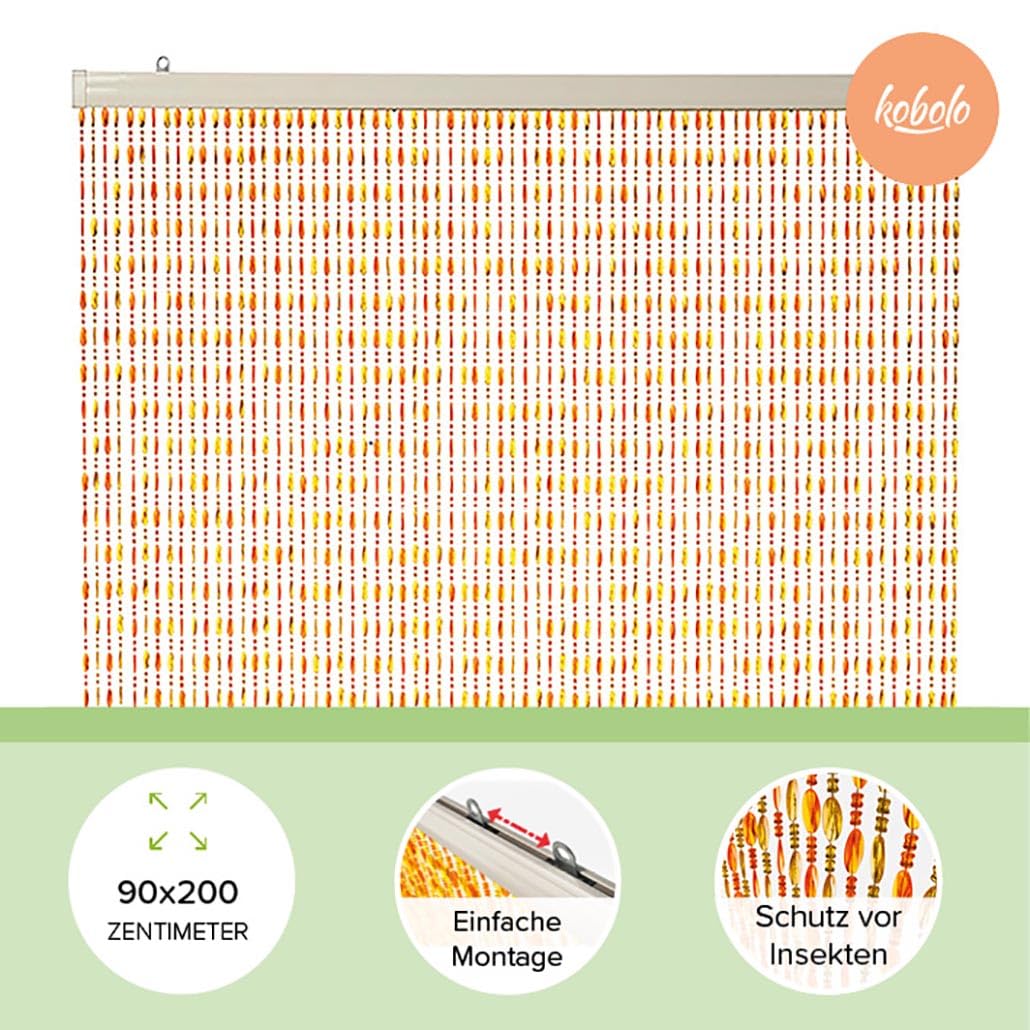 Kobolo Türvorhang ORANGE aus Kunststoff, 90x200 cm, Vorhang, Perlenvorhang, Insektenschutz, Dekovorhang für Tür, Balkon, Terrasse, Küche & Kinderzimmer