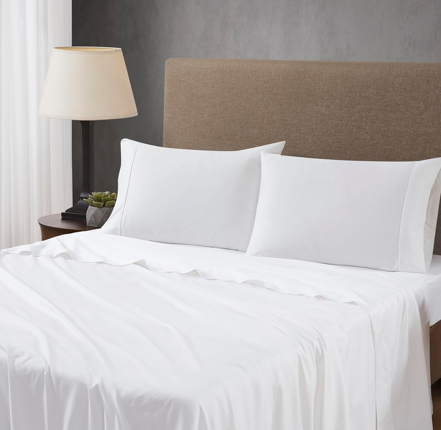 Linen Closet Luxury Cotton 400 Thread Count Cotton Sateen 3-Piece Sheet Set, Twin, White