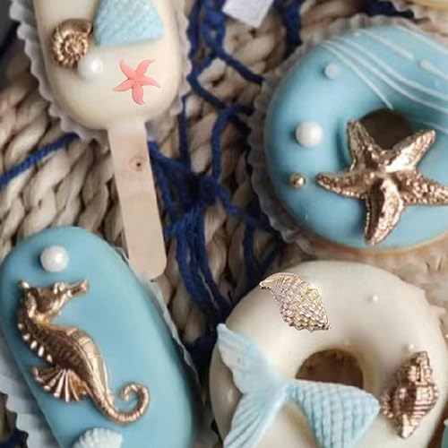 Vista 23 de Molde de fondant con temática marina, moldes de silicona de coral, conchas de tiburón oceánico, estrella de mar, pulpo, tortuga, caramelo
