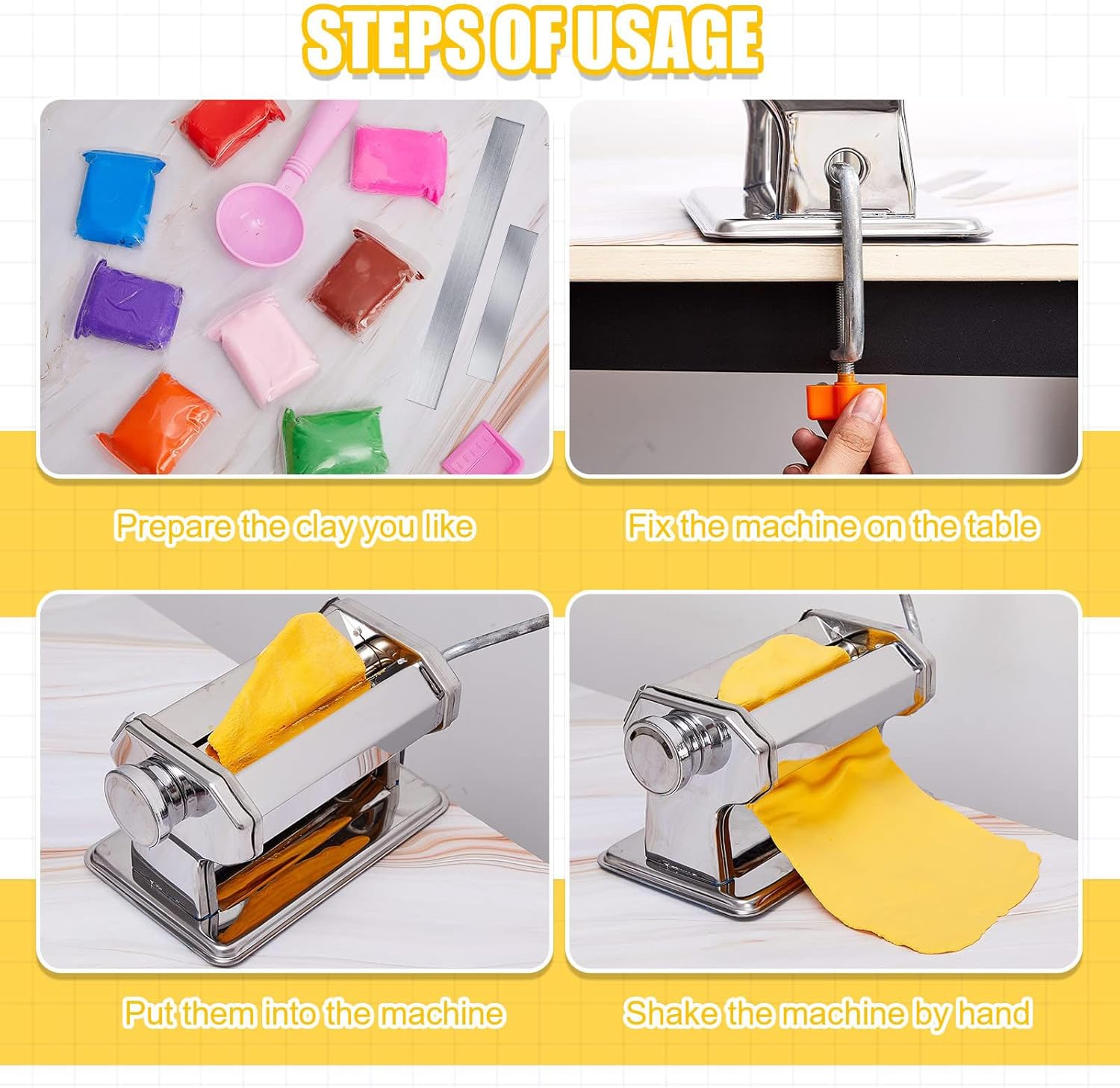 Manual Clay Press Roller Machine Adjustable Thickness Metal Without Electricity for School Crafting Project Hand Crank Clay Mixer