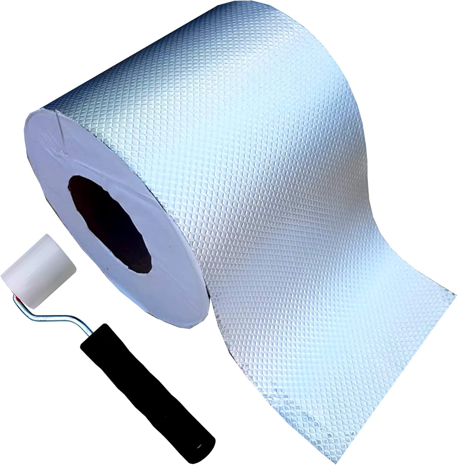 Rexoseal Reinforced Aluminum Backing All-Weather Waterproofing Repair Tape - UV and High-Temperature Resistant Tape - Includes Free Hand Roller - Silver, 6 inch x 50 feet