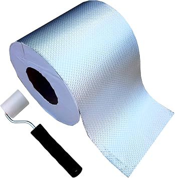 Rexoseal Reinforced Aluminum Backing All-Weather Waterproofing Repair Tape - UV and High-Temperature Resistant Tape - Includes Free Hand Roller - Silver, 6 inch x 50 feet