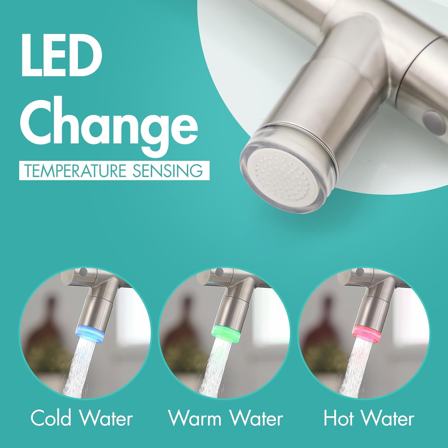 AIMADI Commerical Kitchen Faucet with Sprayer,Single Handle Pull Down Sprayer Kitchen Sink Faucet with LED Light Two Spout,Brushed Nickel