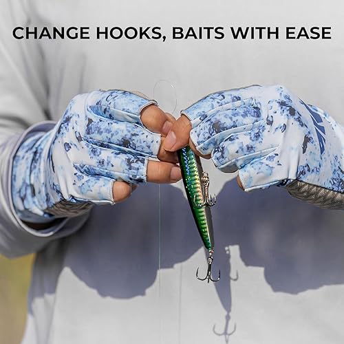 Miniatura 5 de KastKing La Sal Guantes de pesca UPF50+ Guantes de sol Guantes de protección UV Guantes sin dedos para hombres y mujeres para exteriores, kayak,