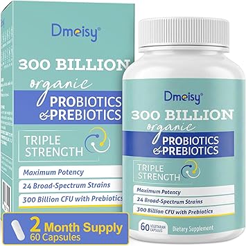 Probiotics for Women and Men, 300 Billion CFU 24 Strains Probiotics + 15 Organic Herbs Prebiotics Blend, Shelf Stable Gut Health Supplement for Digestive Immune & Whole-Body Health, 2 Month Supply