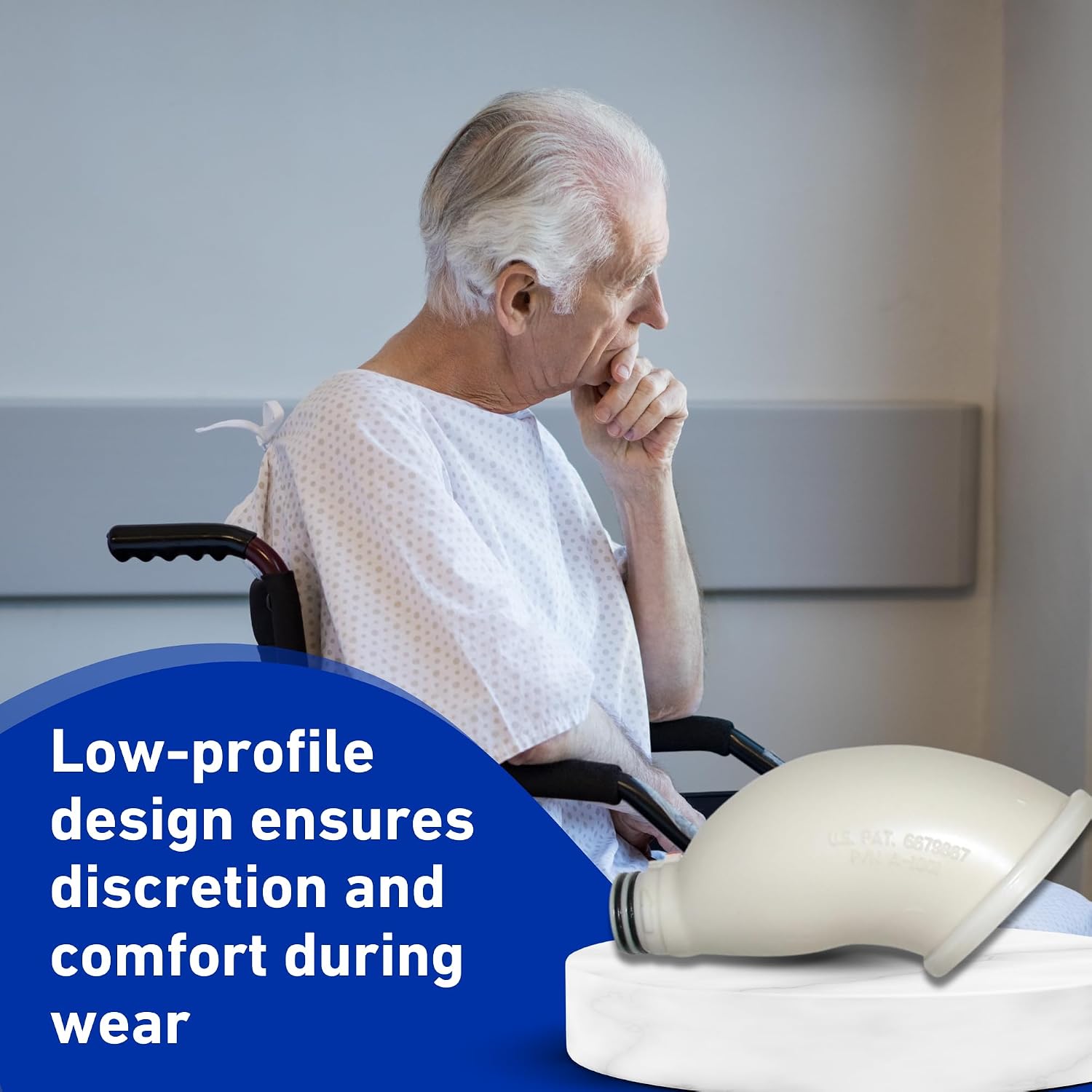 Afex Low Receptacle - Urine Collector for Men for Wheelchair & Limited Mobility Use - Backflow Protection - Male Urine Collection System with Backflow Protection - Latex & Pressure-Free