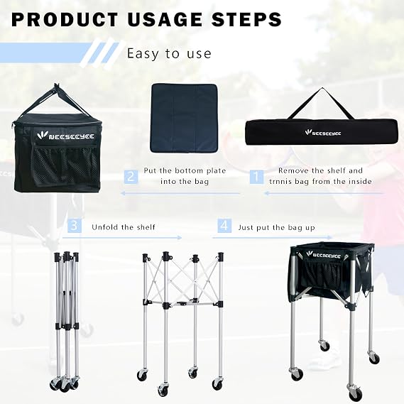 Portable Tennis Ball Hopper Tennis Ball Basket with Wheels Basket Hold Up to 160 Racquetball, Pickleball, Baseball, Badminton
