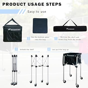 Portable Tennis Ball Hopper Tennis Ball Basket with Wheels Basket Hold Up to 160 Racquetball, Pickleball, Baseball, Badminton
