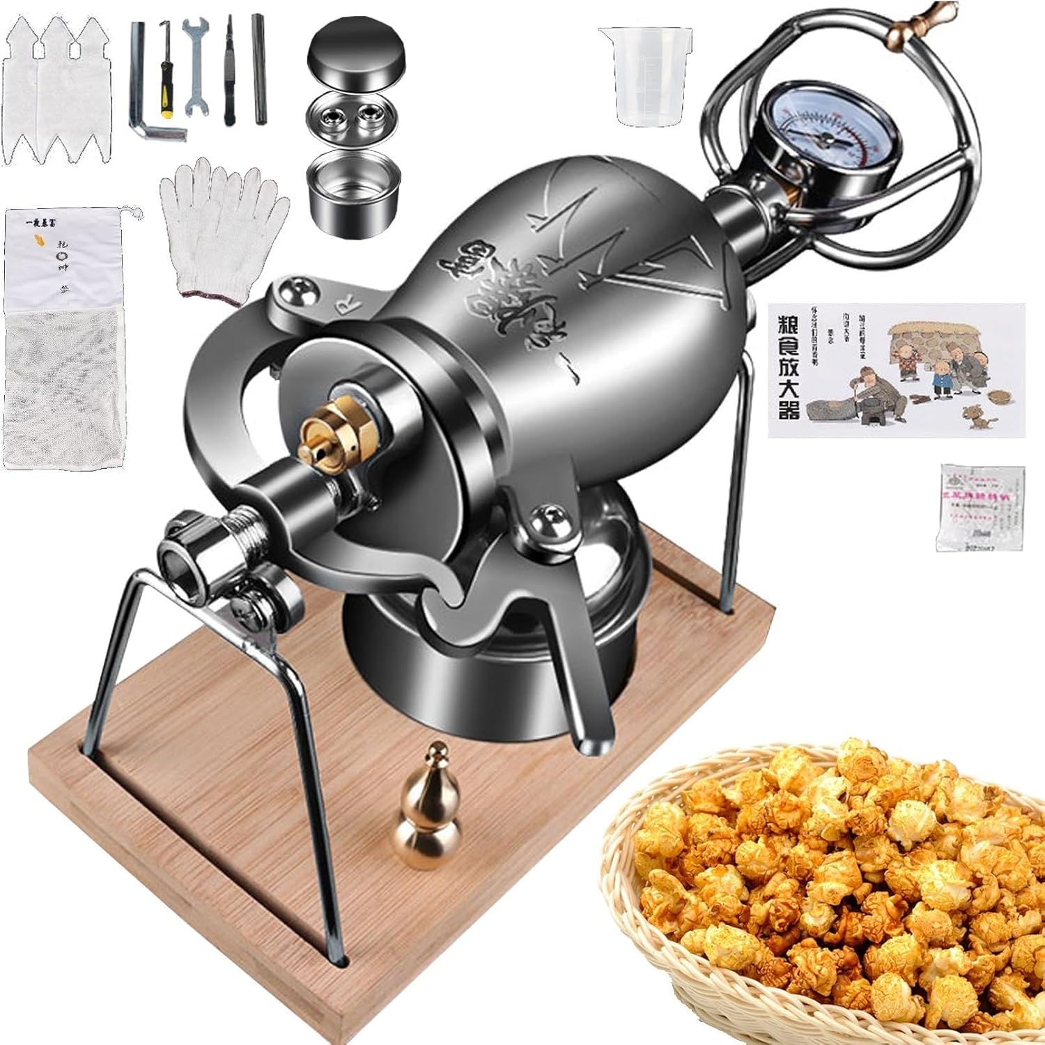 Popcorn Pressure Cooker, Stovetop Popcorn Maker, Traditional Popcorn Maker, with Precision Pressure Gauge and Base, for Home Party(360ml)