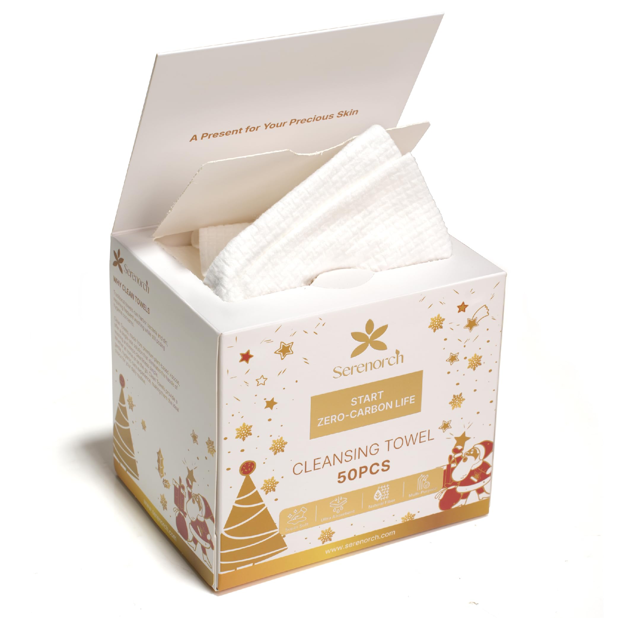 Christmas Disposable Face Towels XL, 50 Count | Ultra Soft Makeup Remover Dry Wipes for Sensitive Skin, Magnetic Gift Box, Stocking Stuffers for Women Christmas 50 Count (Pack of 1)