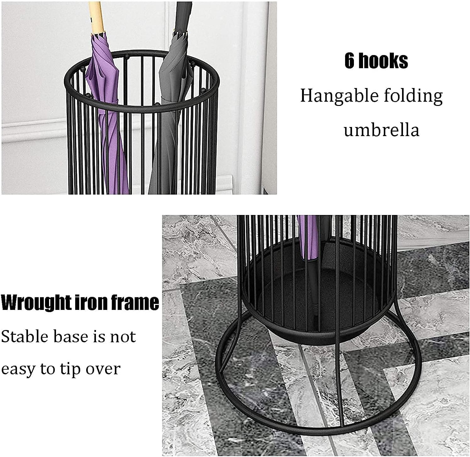 Metal Umbrella Stand with Large Capacity Stable and Durable Compact Design Black