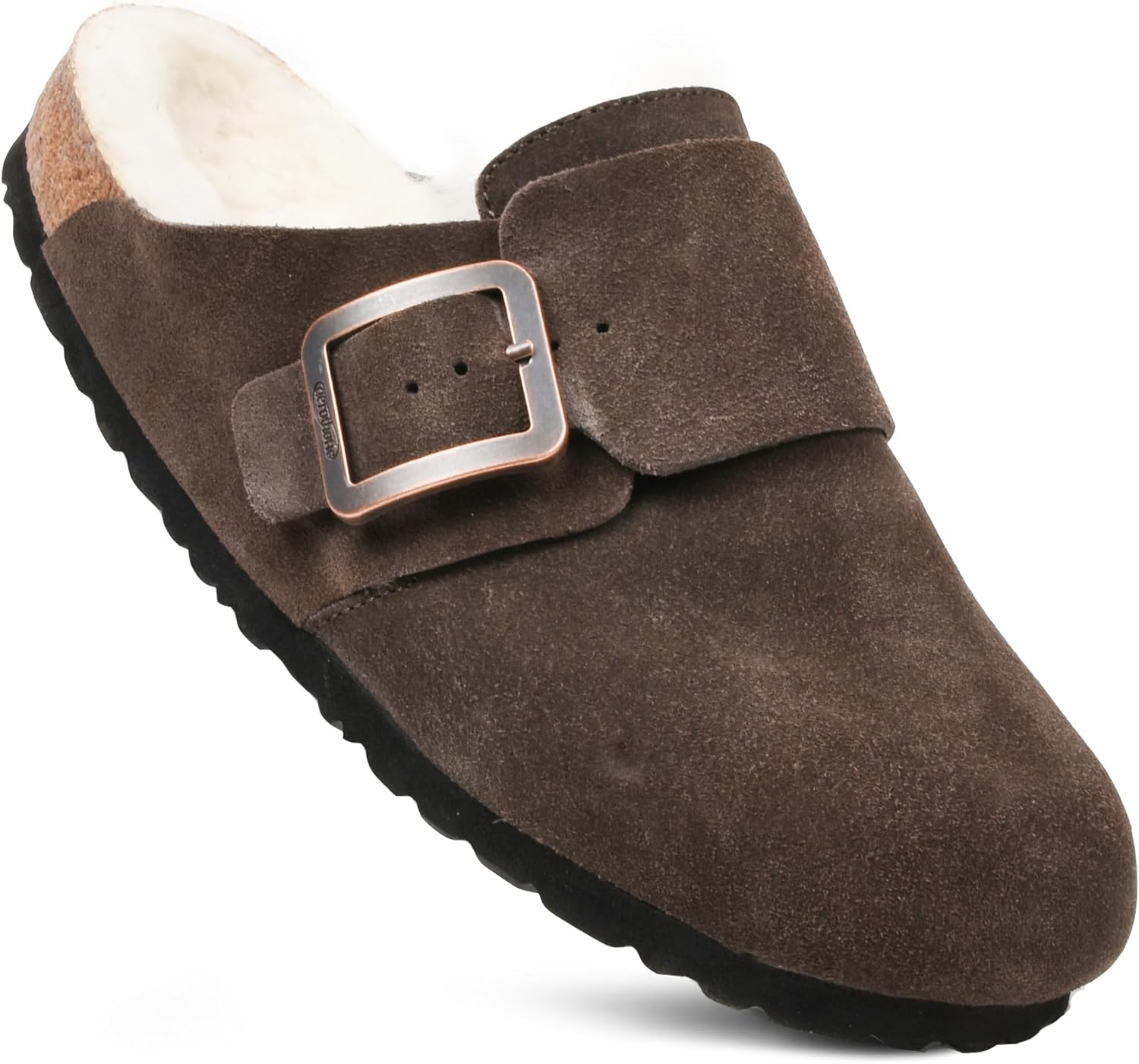 AEROTHOTIC Genuine Leather Fur Lined Clogs for Women with Arch Support Memory Foam Soft Cork Foodbed All-Day Wear Casual Comfort Potato Shoes Mules