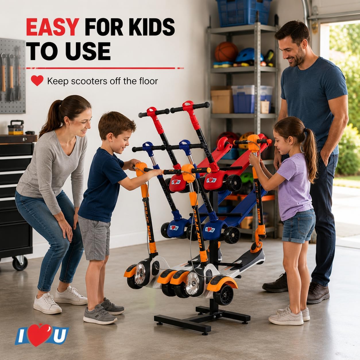 Scooter Storage Rack for Garage, Multi-Scooter Holder, Metal Stand for 6 Electric Scooters