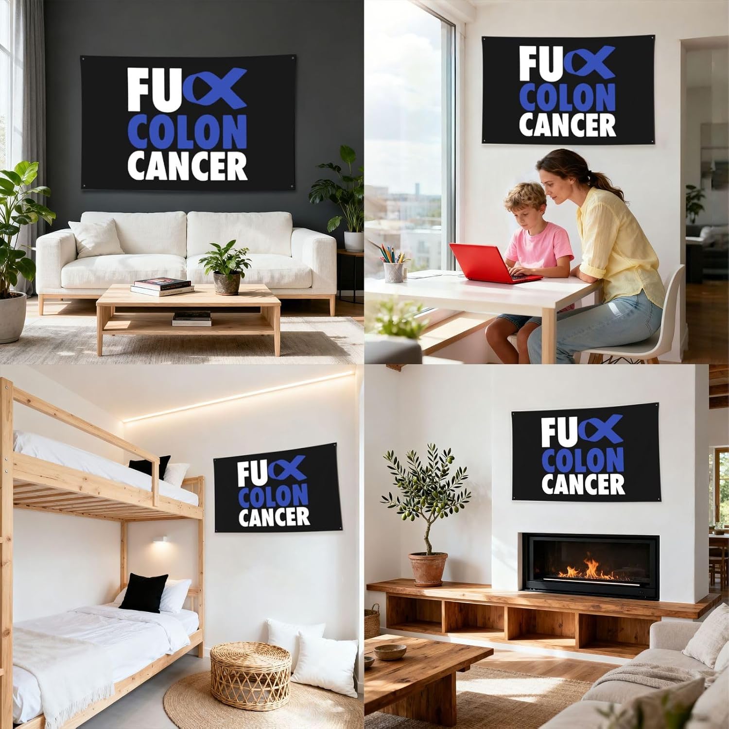 Fuck Colon Cancer Flag Poster Durable Wall Banner with 4 Brass Grommets 2x3 Ft Tapestry for Indoor & Outdoor Decor, Perfect for Home,Porch,Garden,Yard image 5