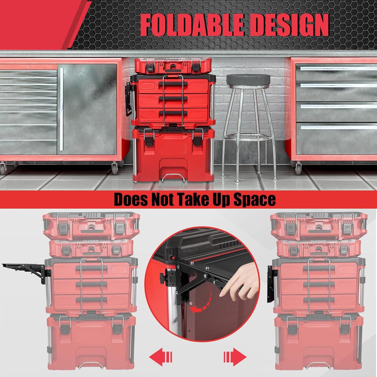 Bandeja de herramientas plegable de aluminio, extraíble, instalación sin taladros, superficie de trabajo expandible, accesorio portátil para bricolaje y uso profesional