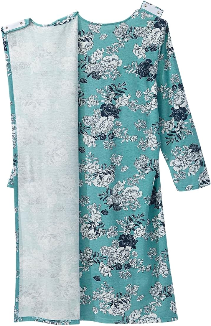 Silverts Women’s Adaptive Clothing Open Back Long Sleeve Nightgown Lace Trim, Assisted Dressing Gown for Elderly Care