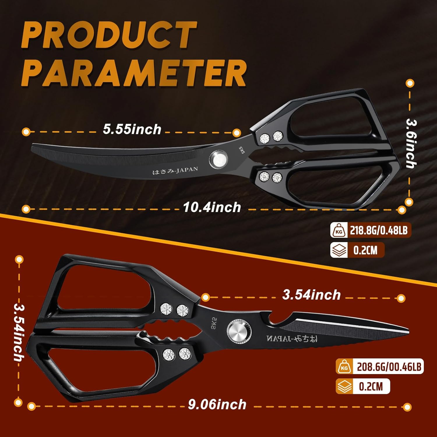 Huusk Kitchen Scissors Set Black - Stainless Steel Kitchen Shears Bundle with a Meat Cleaver Knife with sheath, Sharp Meat Scissors Dishwasher Safe, Heavy Duty Poultry Shears all Purpose