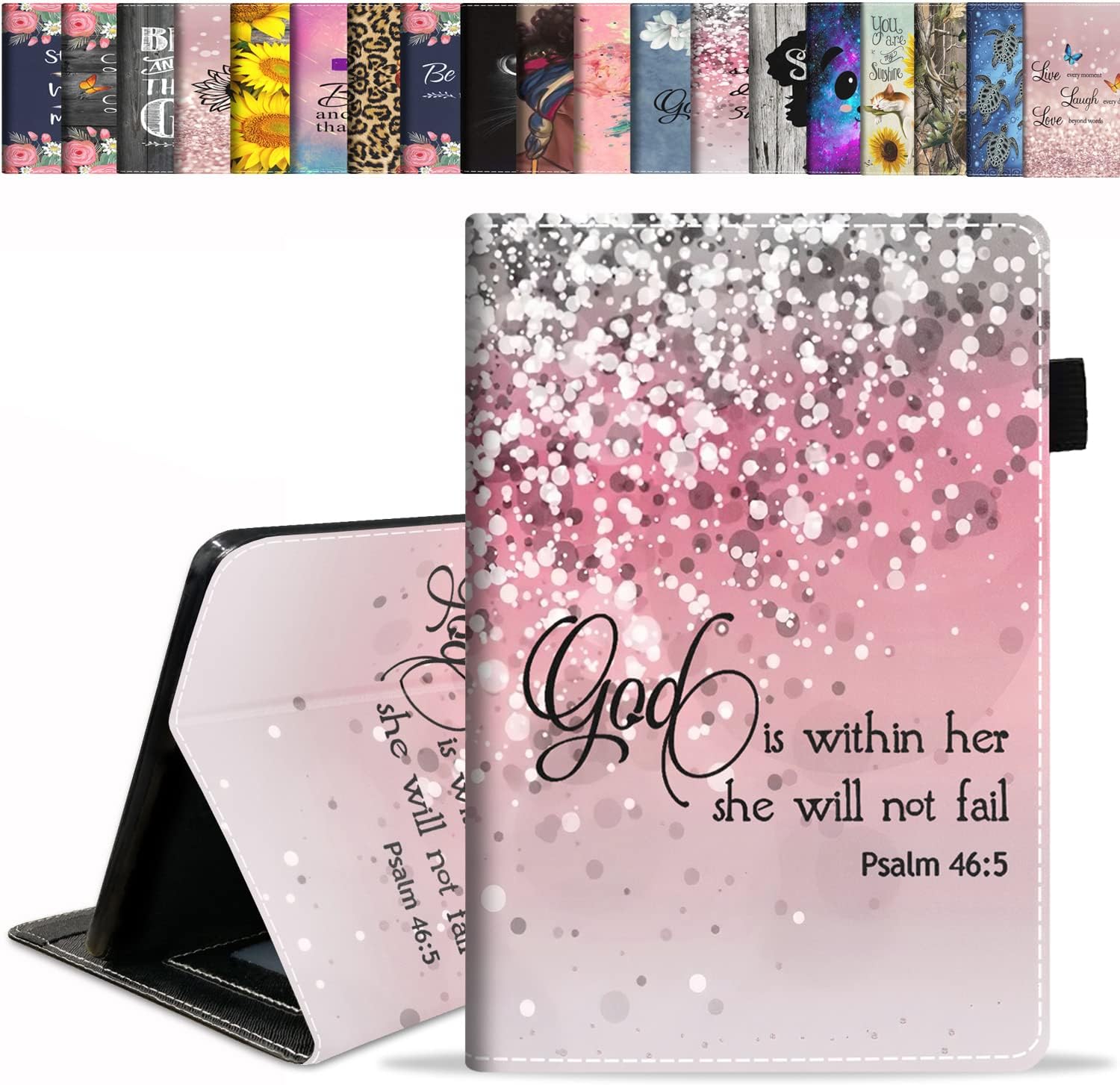 Case for Amazon Fire HD 10 Tablet 10.1" (9th/7th Generation, 2019/2017 Release) - Premium PU Leather Stand Cover with Auto Wake/Sleep - Bible Verse Psalm 46:5