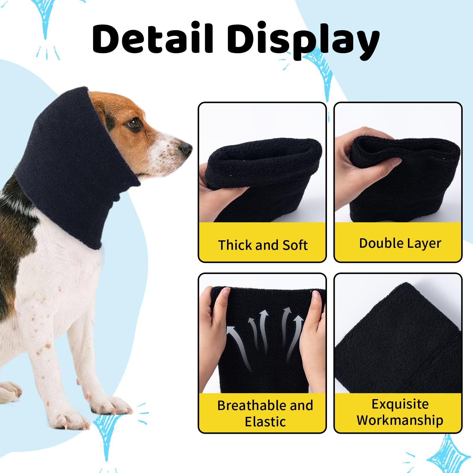 SLSON Dog Ear Protectors Double Layer Thickened Ear Wraps for Dogs Quiet Head Cover Sleeves Dog Hoodie for Anxiety Relief Grooming and Force Drying - Image 2