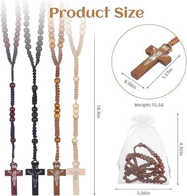 Wooden Rosary Beads Bulk,Wood Rosarios Catolicos with Jesus Holy Cross,First Communion Rosary Bulk Wooden Rosaries in Bulk With Organza Bags Rosary Catholic Baptism Church Present for Men Women