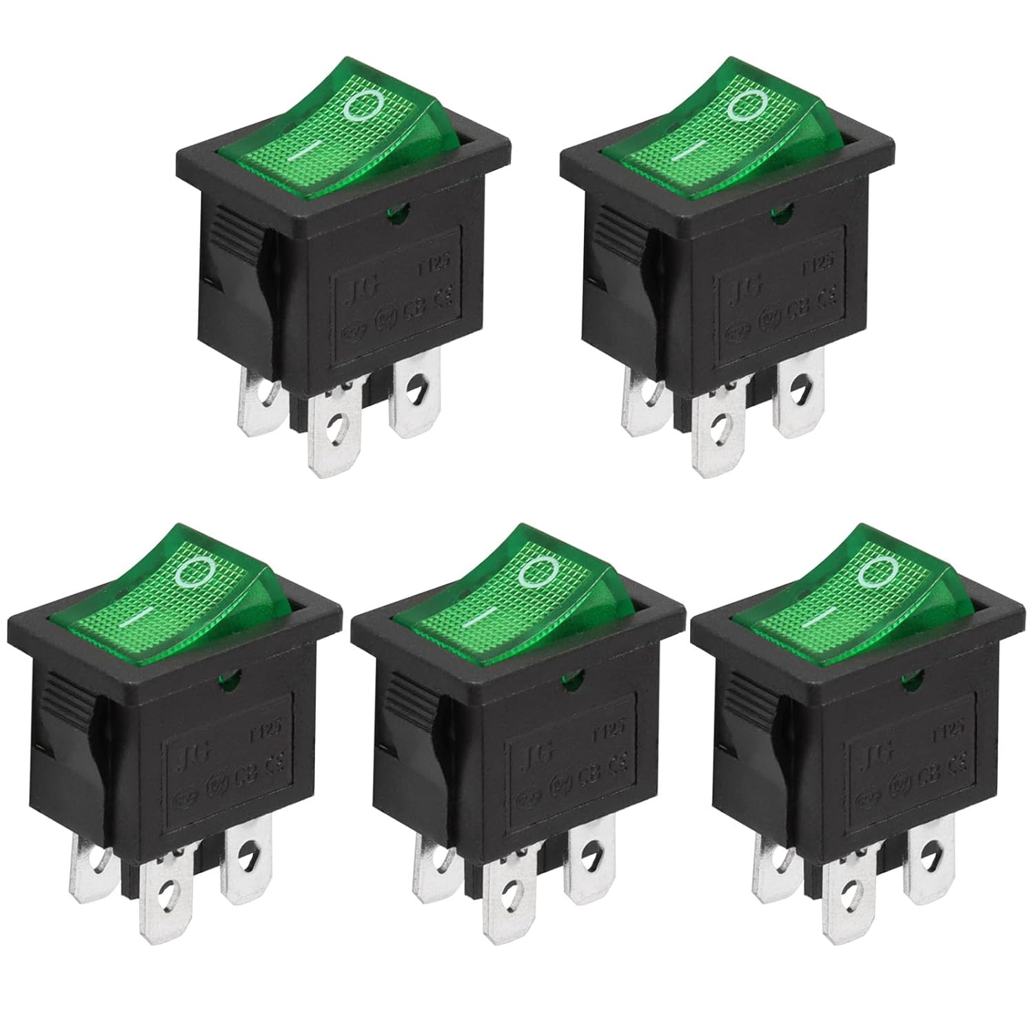 BokWin 5-Pack 3 Pin On/Off/On Boat Rocker Switch, 12V Toggle Switch for Car Marine, 3 Position Rocker Switch, KCD1-101, AC 6A/250V, 10A/125V, Black