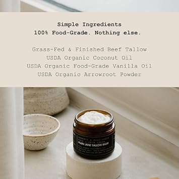 Face Moisturizer and Glow Balm Whipped Grass-Fed Tallow Glowing Skin Balm & Makeup Primer Dewey Skin Cream Hydrating for Entire Body 100% Food-Grade, Non-Toxic, Fragrance-Free Skincare