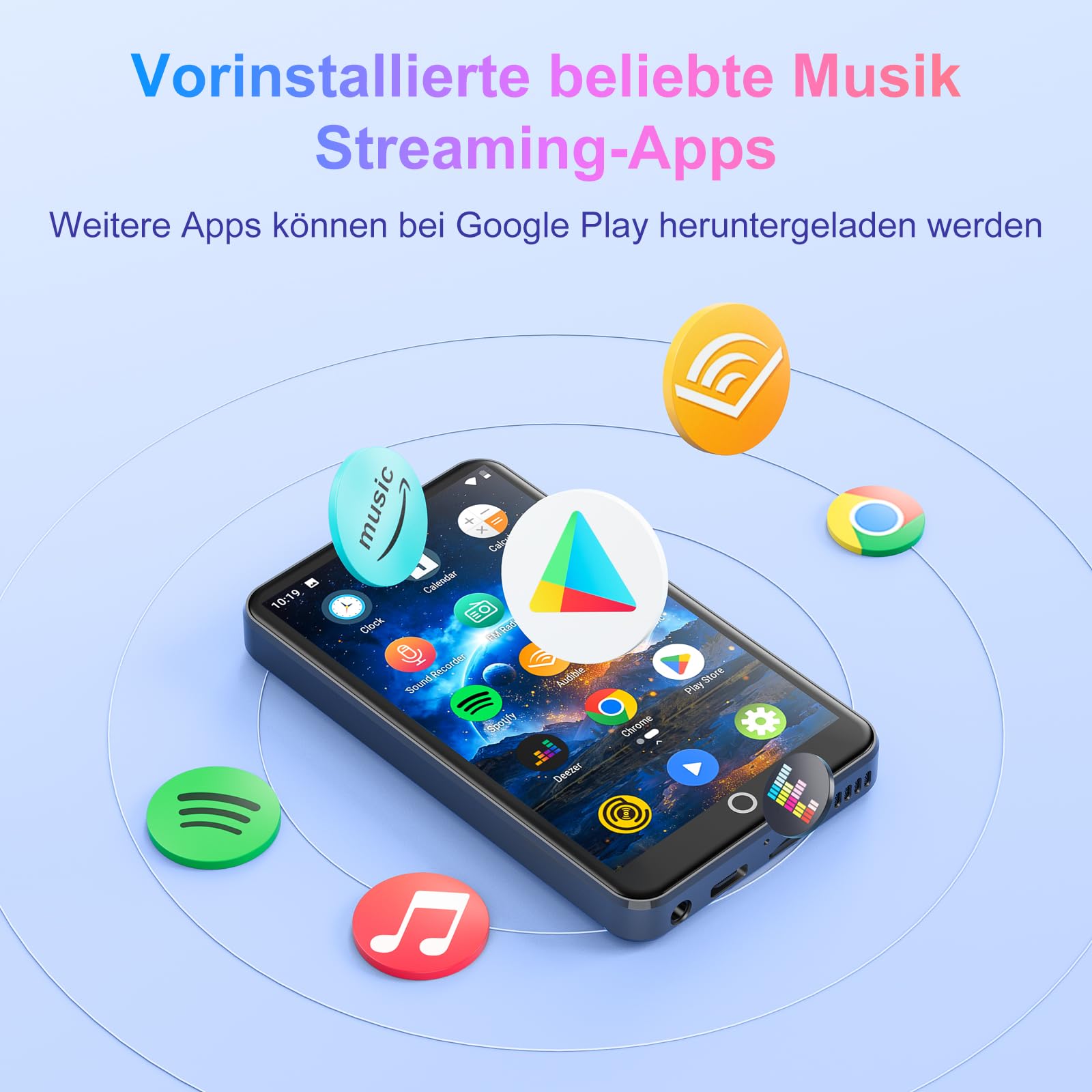 MECHEN MP3 Player Spotify mit Android 9.0, Bluetooth 4.1 & WLAN, 4 Zoll Display, Amazon Musik, Audible, Radio, Offline-Apps, Ideal für Sport, Reisen & Kinder (grau)