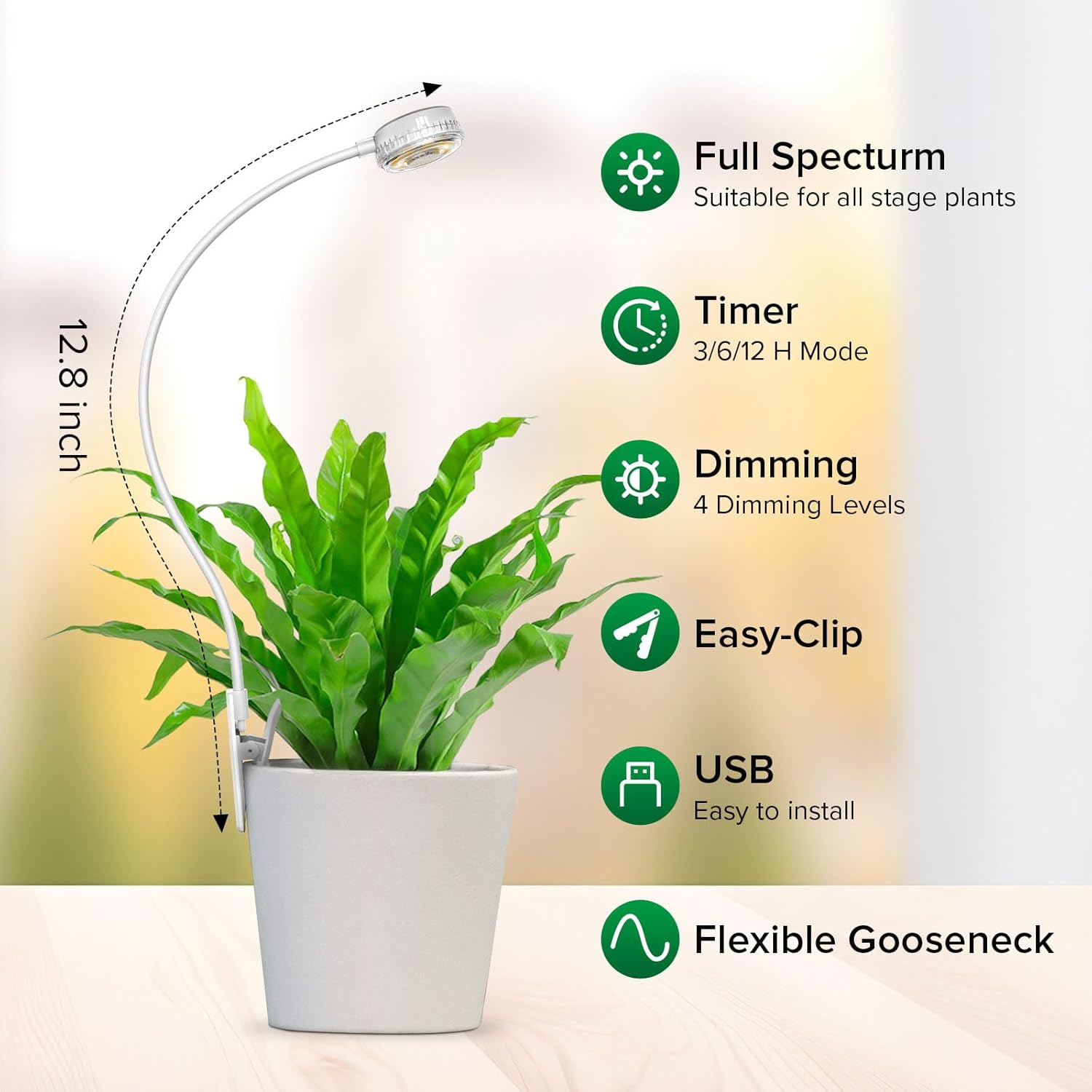 Grow Light, Plant Light for Indoor Plants, Full Spectrum Desk Clip On Grow Lamp with Automatic Timer for 4H/8H/12H, 4 Dimmable Levels, 3 Pack