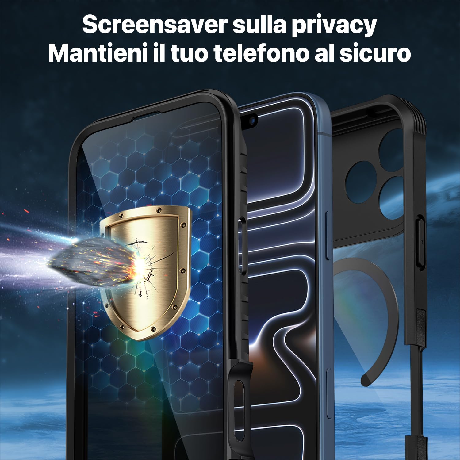 CENHUFO Magnetica Privacy Cover iPhone 17 Pro Max [Compatibile con Magsafe] Integrata Vetro Temperato Anti Spia Schermo e Protezione Fotocamera, Custodia Antiurto 360 Gradi Doppia Faccia Case -Nero